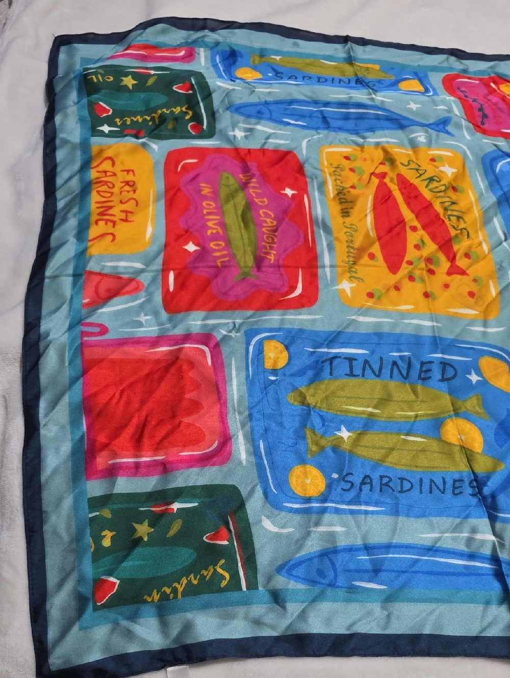 Colorful Sardine Print Scarf - Blue, Red,‎ Yellow